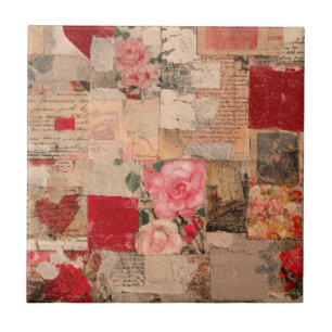Vintage Romantic Rose Collage (5) Ceramic Tile