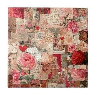 Vintage Romantic Rose Collage (7) Ceramic Tile