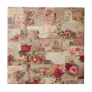 Vintage Romantic Rose Collage (8) Ceramic Tile