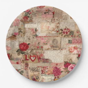 Vintage Romantic Rose Collage (8) Paper Plate