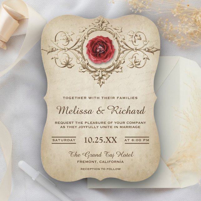 Vintage Romantic Rose Flourish Wedding Invitation (Creator Uploaded)