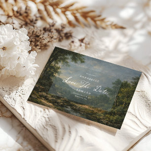 Vintage Romantic tapestry blue Wedding Details Save The Date