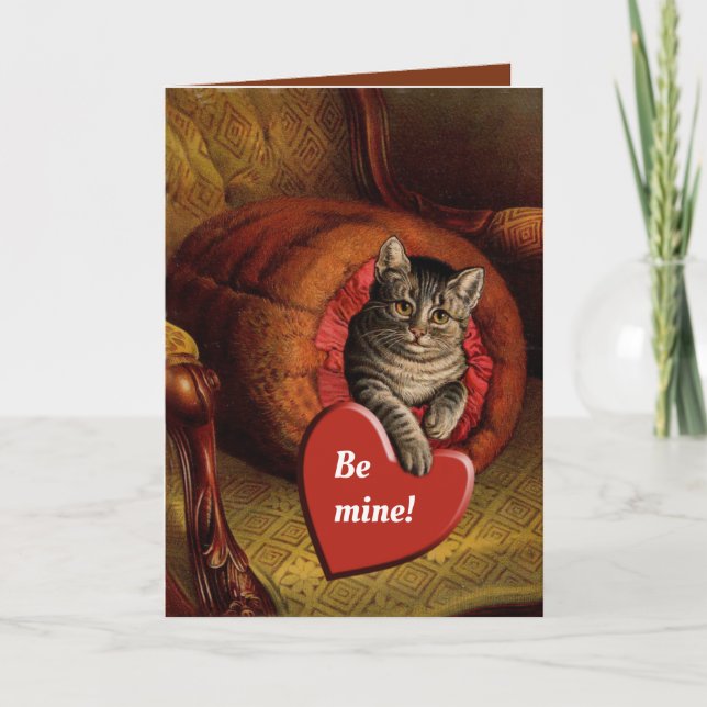 Vintage romantic valentine cat greeting card (Front)