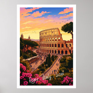 Vintage Rome Colosseum Italy Travel  Poster