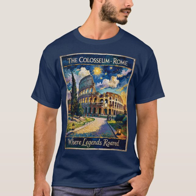 Vintage Rome Colosseum Starry Night Impressionist  T-Shirt (Front)