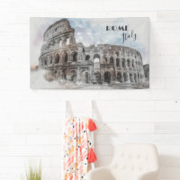 Vintage Rome Italy Colosseum Travel Art Banner 