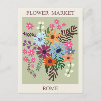 Vintage Rome Italy Flower Market Travel Postcard