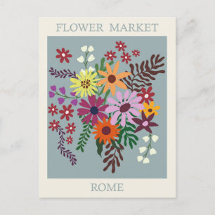 Vintage Rome Italy Flower Market Travel Postcard