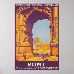 Vintage Rome Italy Travel Poster Colosseum Arch