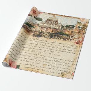 Vintage Rome Letters Floral Art Wrapping Paper