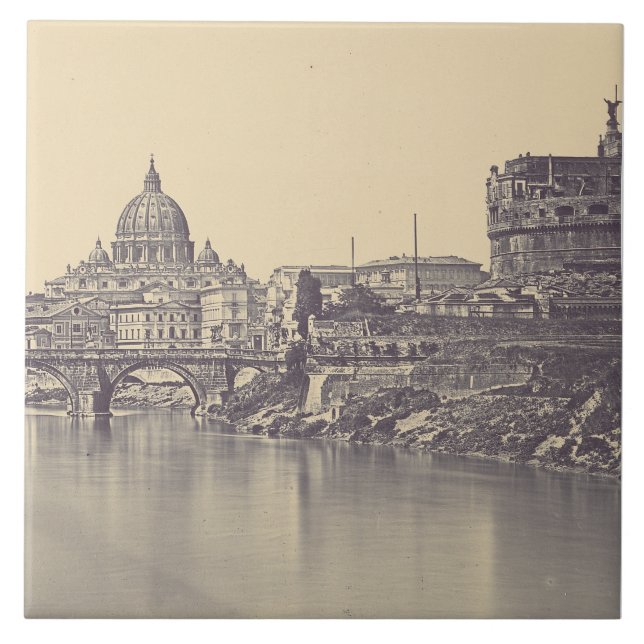 Vintage Rome Tiber Castle And Vatican Fine Art Ceramic Tile (Front)