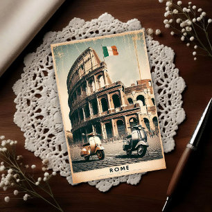 Vintage Rome Vespa and Colosseum Postcard