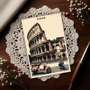 Vintage Rome Vespa and Colosseum Postcard