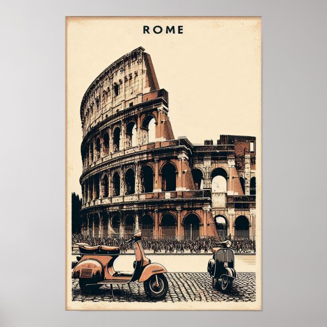 Vintage Rome Vespa and Colosseum Poster (Front)