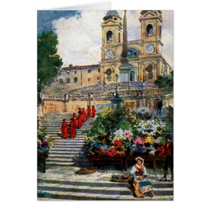 Vintage Rome watercolor Trinita dei Monti