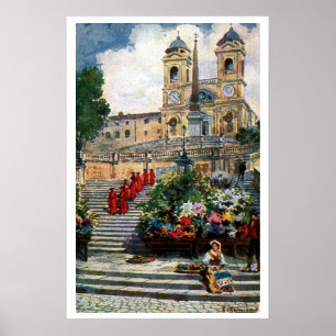 Vintage Rome watercolor Trinita dei Monti Poster