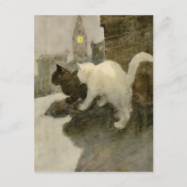 Vintage Rooftop London City Cats Announcement Postcard (Front)