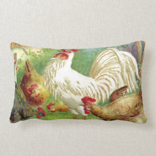 Vintage Rooster and Chickens Lumbar Cushion
