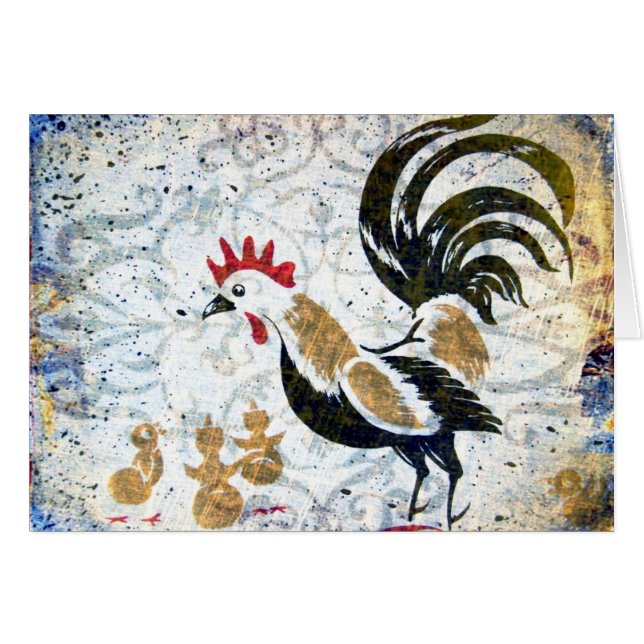 Vintage Rooster and Chicks (Front Horizontal)