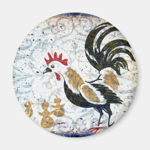 Vintage Rooster and Chicks Magnet