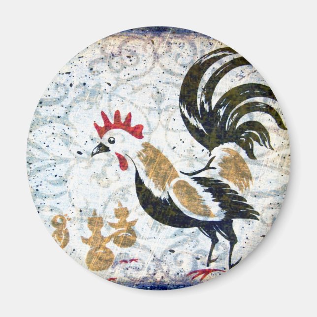 Vintage Rooster and Chicks Magnet (Front)
