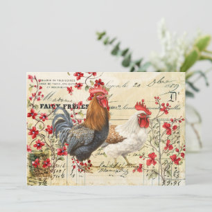 Vintage Rooster and Hen Ephemera Decoupage Invitation