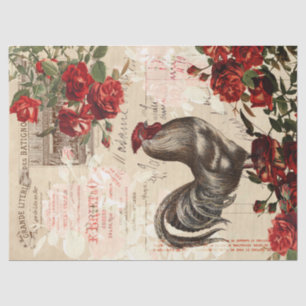Vintage Rooster and Roses Decoupage Ephemera Tissu Tissue Paper