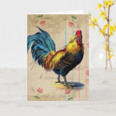Vintage Rooster, Birthday Card (Yellow Flower)