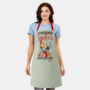 Vintage Rooster Checking Santa's List Christmas Apron