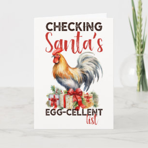 Vintage Rooster Checking Santa's List Christmas Holiday Card