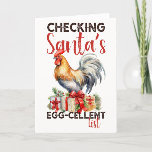Vintage Rooster Checking Santa's List Christmas Holiday Card