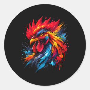 Vintage Rooster Chicken Fight Enthusiast Painted _ Classic Round Sticker