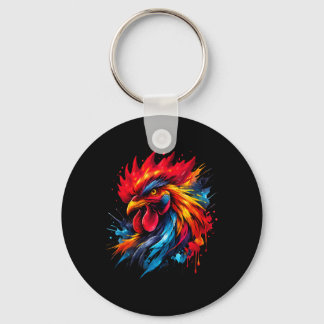 Vintage Rooster Chicken Fight Enthusiast Painted _ Key Ring