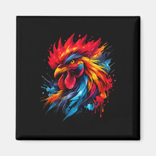 Vintage Rooster Chicken Fight Enthusiast Painted _ Magnet