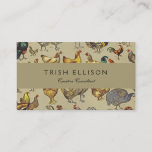 Vintage Rooster Chicken Pattern: Farmhouse Art Business Card