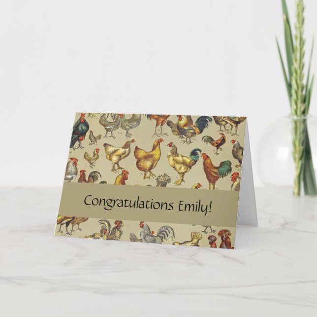 Vintage Rooster Chicken Pattern: Farmhouse Art Card (Front)