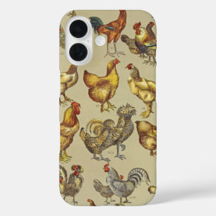 Vintage Rooster Chicken Pattern: Farmhouse Art iPhone 16 Case