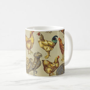 Vintage Rooster Chicken Pattern: Farmhouse Art Coffee Mug