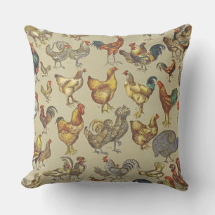 Vintage Rooster Chicken Pattern: Farmhouse Art Cushion