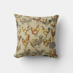 Vintage Rooster Chicken Pattern: Farmhouse Art Cushion