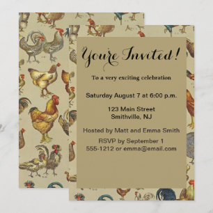 Vintage Rooster Chicken Pattern: Farmhouse Art Invitation