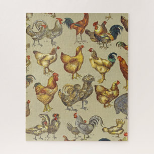 Vintage Rooster Chicken Pattern: Farmhouse Art Jigsaw Puzzle