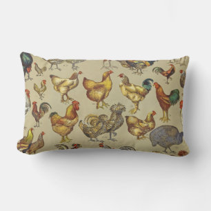 Vintage Rooster Chicken Pattern: Farmhouse Art Lumbar Cushion