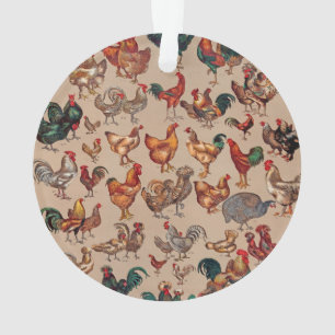 Vintage Rooster Chicken Pattern: Farmhouse Art Ornament