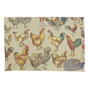 Vintage Rooster Chicken Pattern: Farmhouse Art Pillowcase
