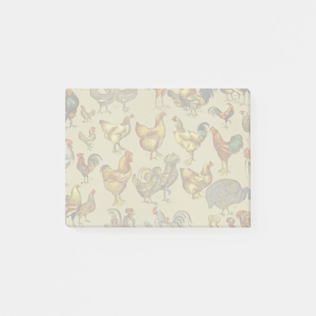 Vintage Rooster Chicken Pattern: Farmhouse Art Post-it Notes (Front)