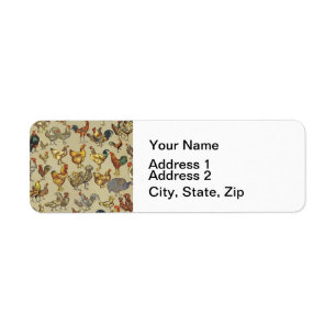 Vintage Rooster Chicken Pattern: Farmhouse Art Return Address Label
