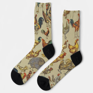 Vintage Rooster Chicken Pattern: Farmhouse Art Socks