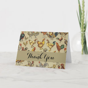 Vintage Rooster Chicken Pattern: Farmhouse Art Thank You Card