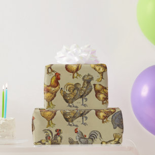 Vintage Rooster Chicken Pattern: Farmhouse Art Wrapping Paper